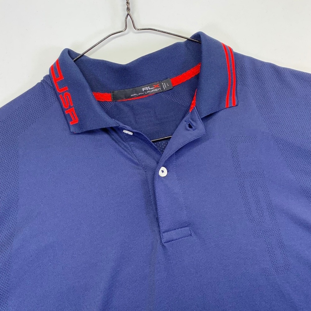 RLX Ralph‎ Lauren USA Golf Polo Shirt Mens Large 2016 Ryder Cup Blue Red